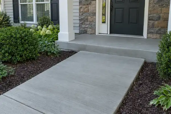 New concrete front walk leading to porch steps