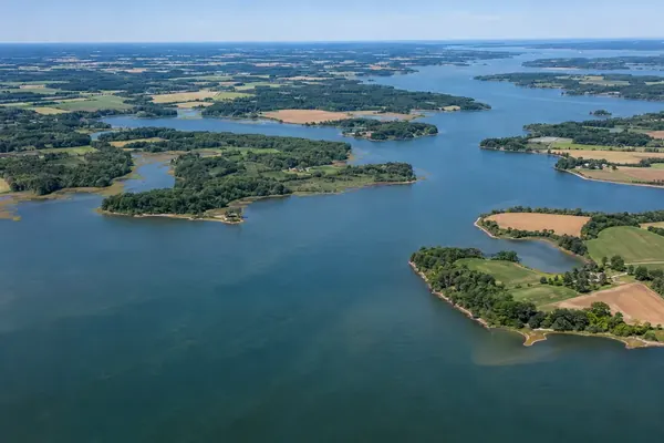 Aerial view of the Chesapeake Bay shoreline and farmland