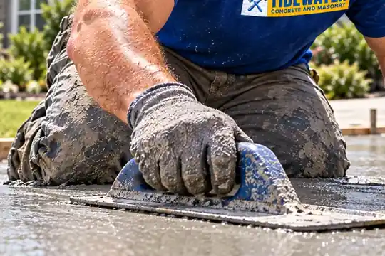 Float finishing a new concrete driveway