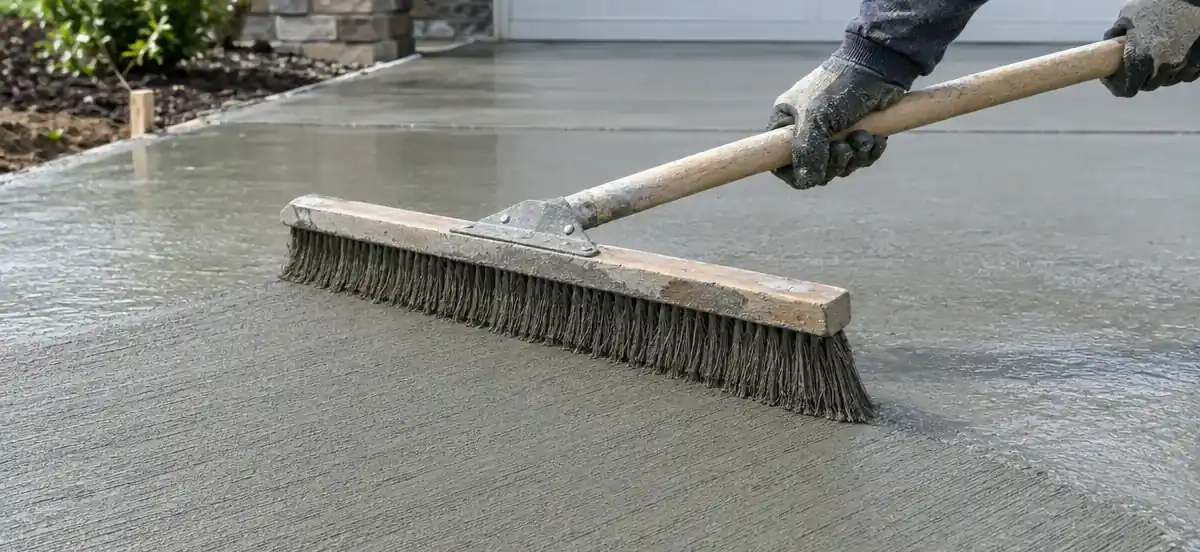 Broom finish on a fresh driveway