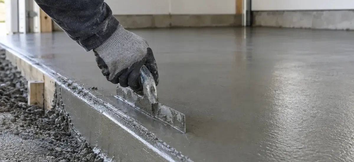 Edging trowel finishing a garage slab edge
