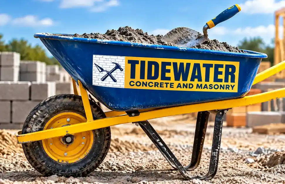 Tidewater wheelbarrow loaded with gravel on a job site
