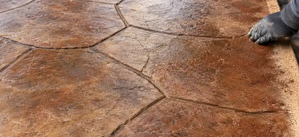 Close-up of stamped colored concrete texture